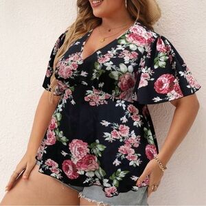 Floral Print Butterfly Sleeve Blouse